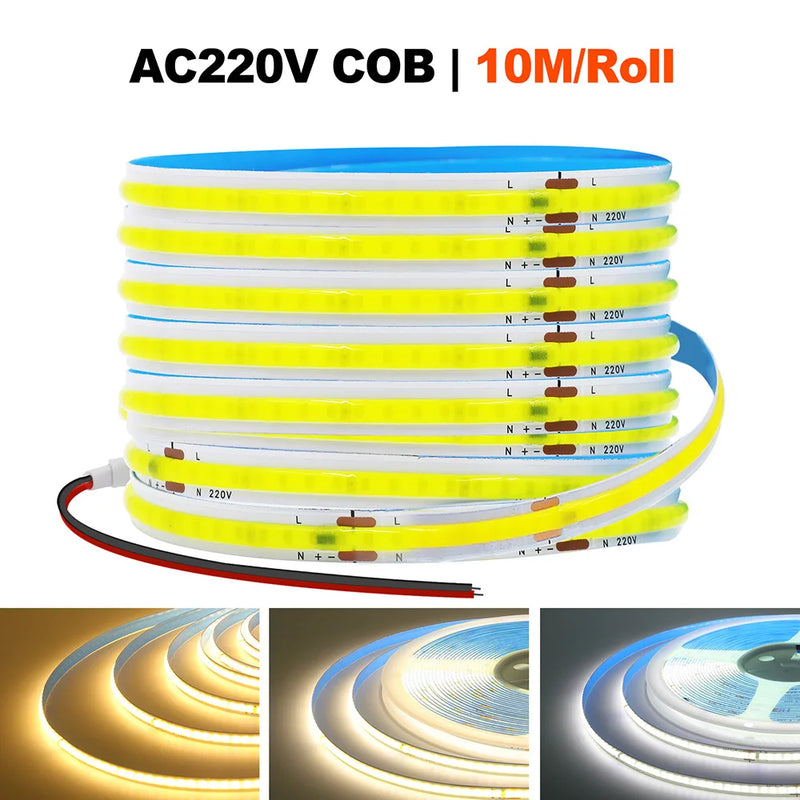 Bande LED COB 220 V à fil sans prise, 240 LED/m, 5 à 50 m