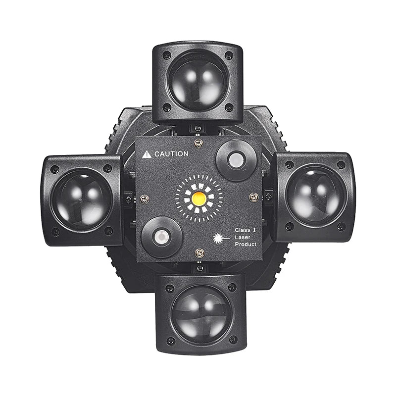 Mini lyre LED 4 bras RGBW, laser rouge et vert, DMX et télécommande