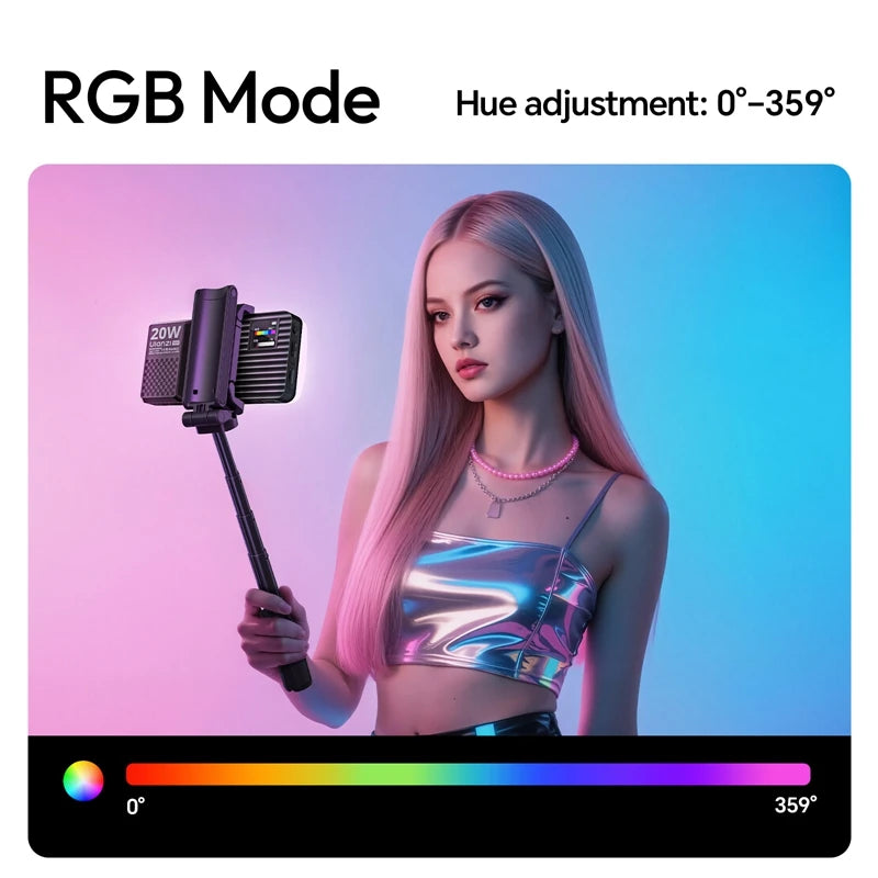 Panneau LED vidéo RGB 20 W rechargeable USB-C, 1800 à 9000 K