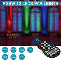 Lot de 4 projecteurs PAR LED sans fil sur batterie 5 500 mAh, 12 LED RGBW, DMX et télécommande
