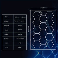 Kit éclairage 14 hexagones – tableau des caractéristiques et schéma de 4845 x 2435 mm