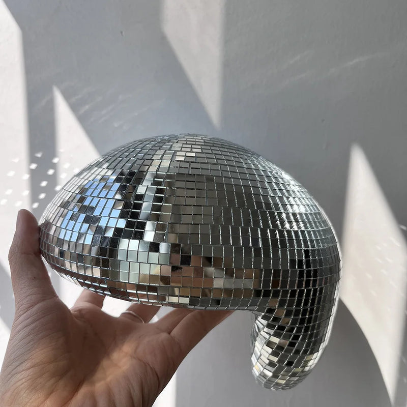 Boule à facettes déco à poser, demi-boule fondue en miroir, 20 cm