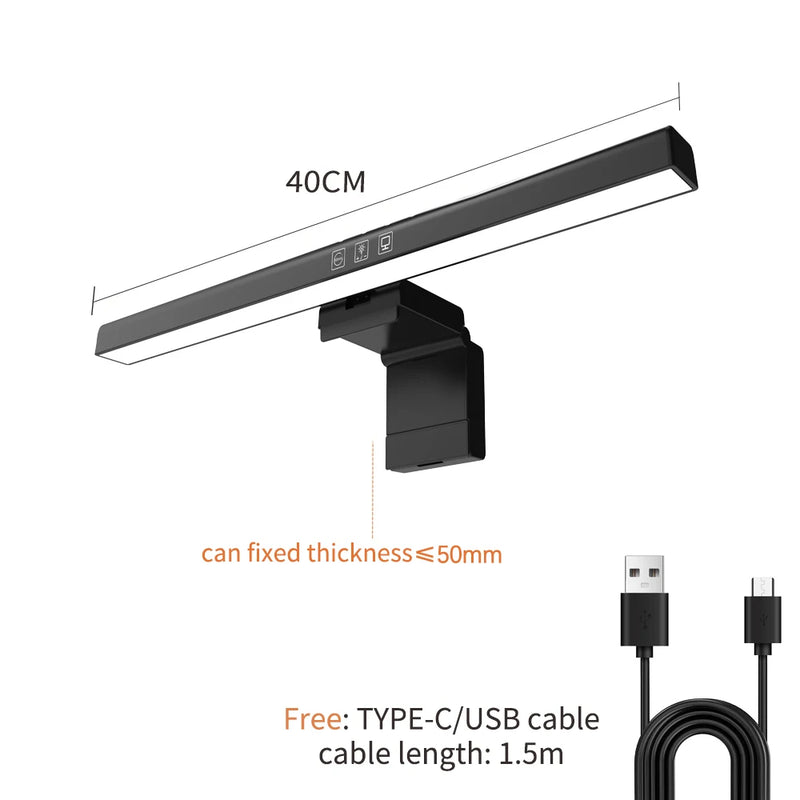 Barre lumineuse écran PC 18 à 50 cm – modèle noir de 33 cm avec câble de 1,5 m