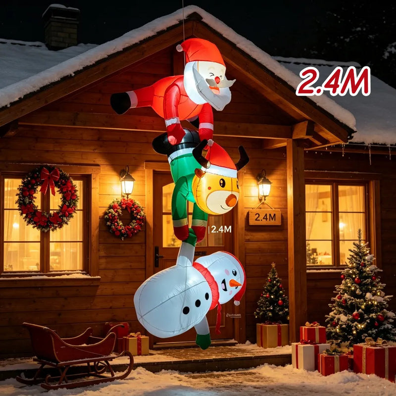 Décoration de Noël gonflable suspendue – décoration gonflable suspendue devant un chalet enneigé, autre vue