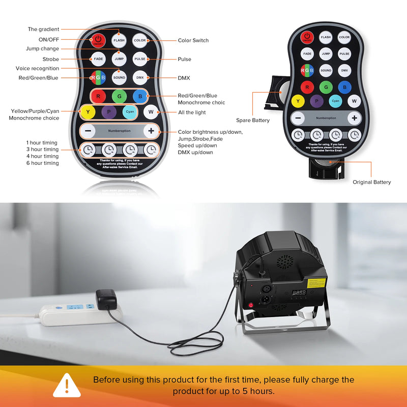 Projecteur PAR LED sur batterie, lot de 4, 36 LED RGB et télécommande