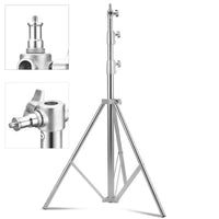 Trépied lumière inox pliable – trépied inox de 100 à 280 cm avec détails de la tête et du serrage