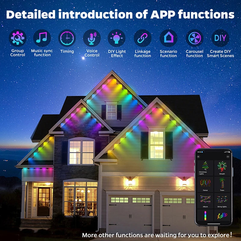 Éclairage extérieur permanent d'avant-toit LED RGB IP67, application, de 5 à 90 m