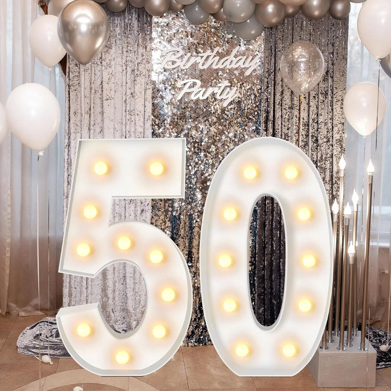Chiffres lumineux géants 120 cm en carton mousse, blanc chaud ou blanc froid