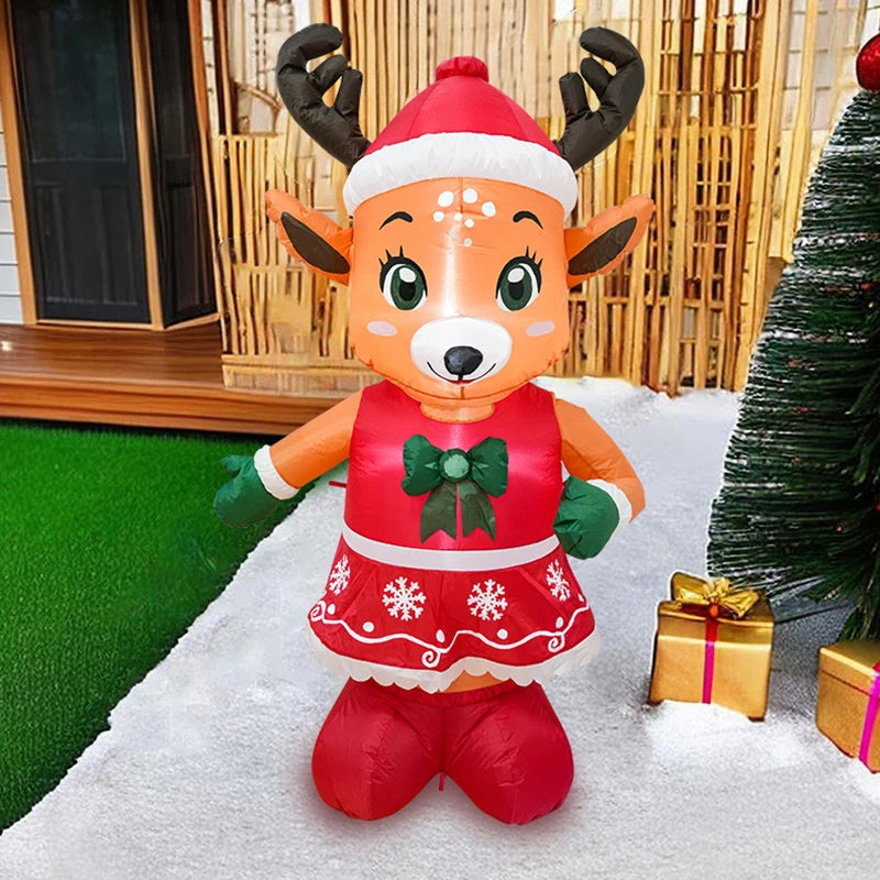 Renne lumineux gonflable de Noël en robe rouge, 1,55 m