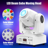 Mini lyre LED spot 60 W blanche à 7 gobos, 7 couleurs, télécommande, DMX 9 ou 11 canaux