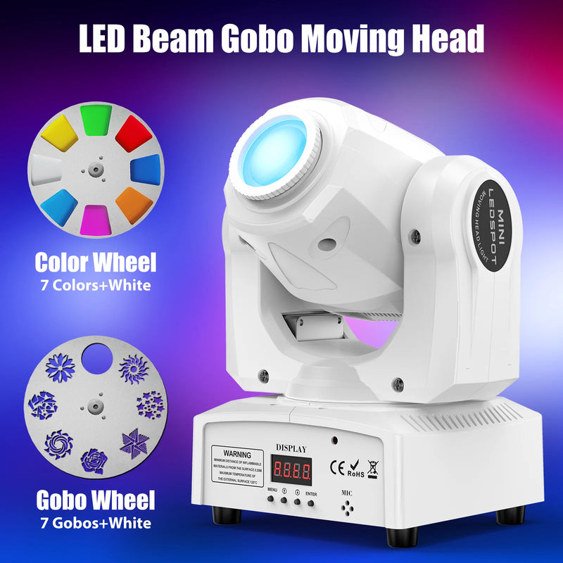 Mini lyre LED spot 60 W blanche à 7 gobos, 7 couleurs, télécommande, DMX 9 ou 11 canaux