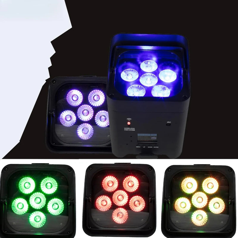 Lot de 4 uplights PAR LED sur batterie, 6 x 18 W RGBWA UV à poignées