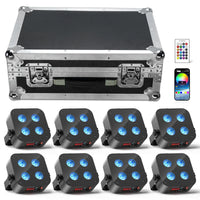 Projecteur PAR LED sur batterie 4 x 18 W, lot de 8 avec flight case de charge