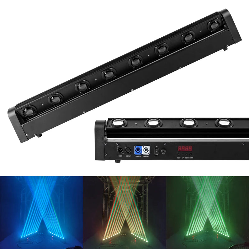 Barre à tête mobile 8 faisceaux LED RGBW 12 W, 107 cm, DMX 10 ou 38 canaux