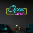 Panneau lumineux ouvert 24h en néon LED, Open 24HRS avec cadre jaune, 45 cm