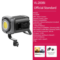 Lumière COB vidéo 120 ou 200 W bicolore ou RGB, application, V-Mount