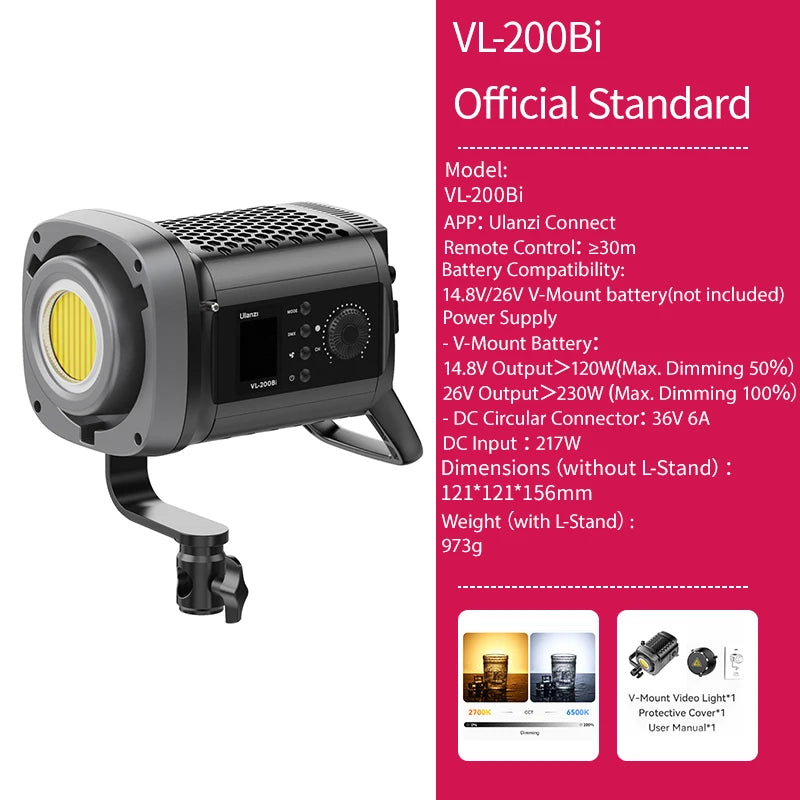 Lumière COB vidéo 120 ou 200 W bicolore ou RGB, application, V-Mount