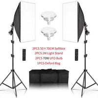 Kit éclairage continu softbox 50x70 cm – kit à 2 softbox, 2 ampoules UFO 70 W, 2 télécommandes et sac