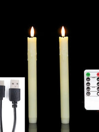 Bougies LED coniques rechargeables – deux bougies beiges avec télécommande et câble de charge