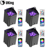 Lot de 4 uplights sans fil noirs avec télécommandes et application, visuel de présentation