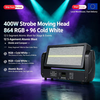 Stroboscope LED à tête mobile – panneau RGB et blanc allumé sur scène