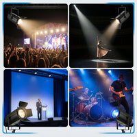 Projecteur LED COB à zoom – mise en situation en concert, spectacle et conférence