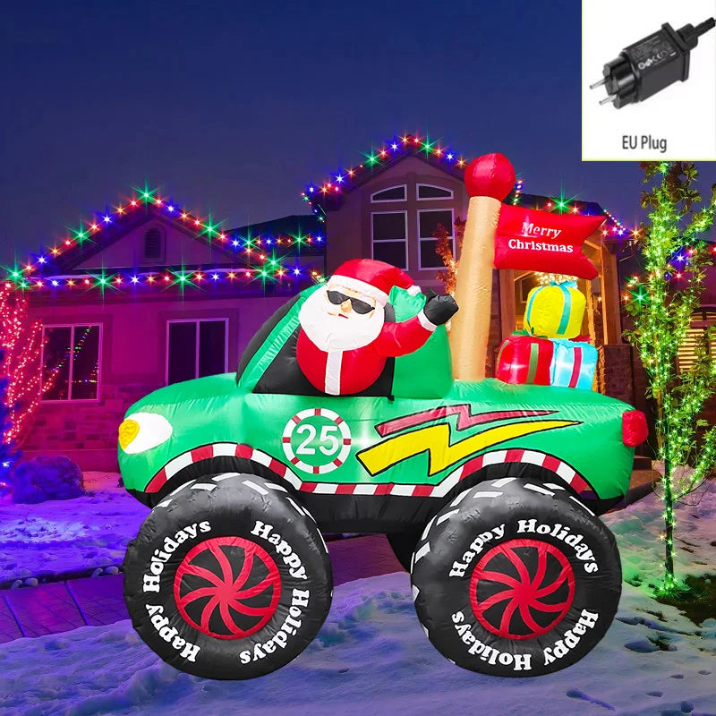 Décoration de Noël extérieure gonflable lumineuse : traîneau, train, tracteur ou camion