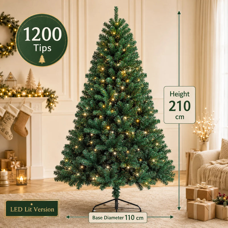 Sapin de Noël artificiel en PVC – sapin de 2,1 m avec guirlande LED USB