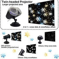 Projecteur flocon de neige extérieur LED double tête – zone projetée plus grande, points de neige et flocons