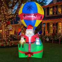 Père Noël gonflable en montgolfière sur boîte-cadeau, lumineux, 2,7 m de haut