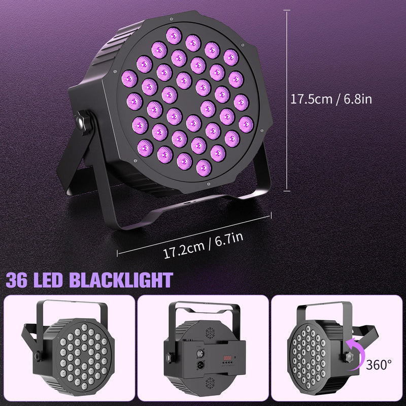 Projecteur lumière noire UV 36 LED, lot de 4, DMX et télécommande