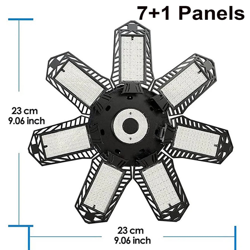 Lampe de garage LED déformable – version à 7+1 panneaux avec ses dimensions