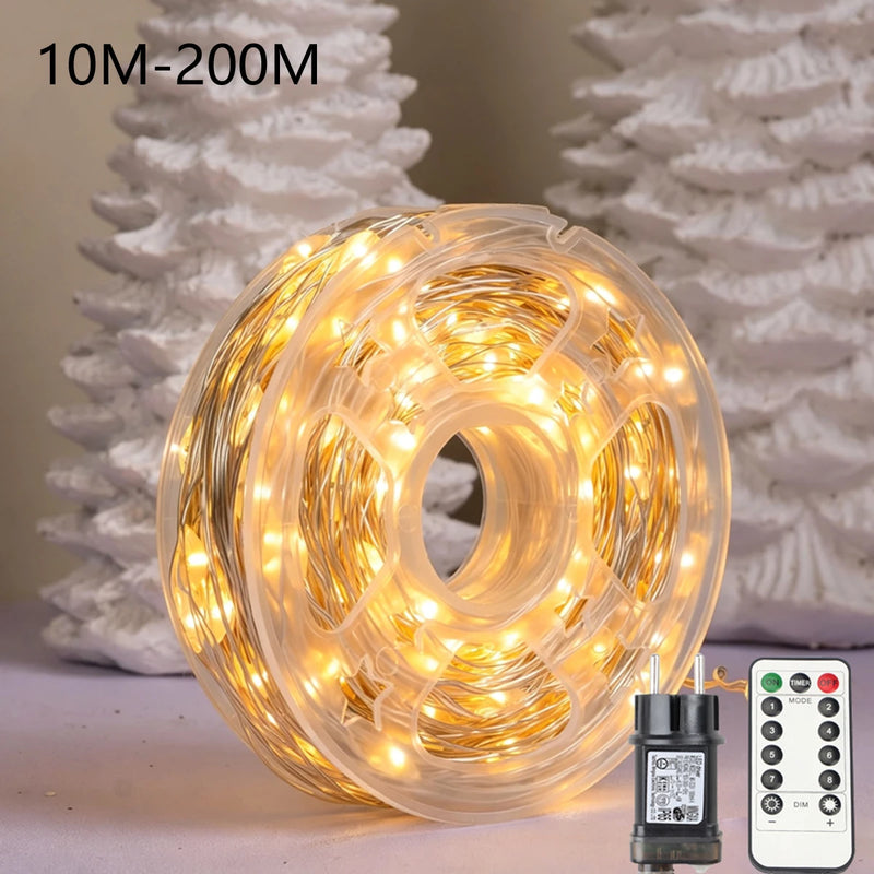 Guirlande lumineuse extérieur micro LED fil argenté, télécommande, 10 à 200 m