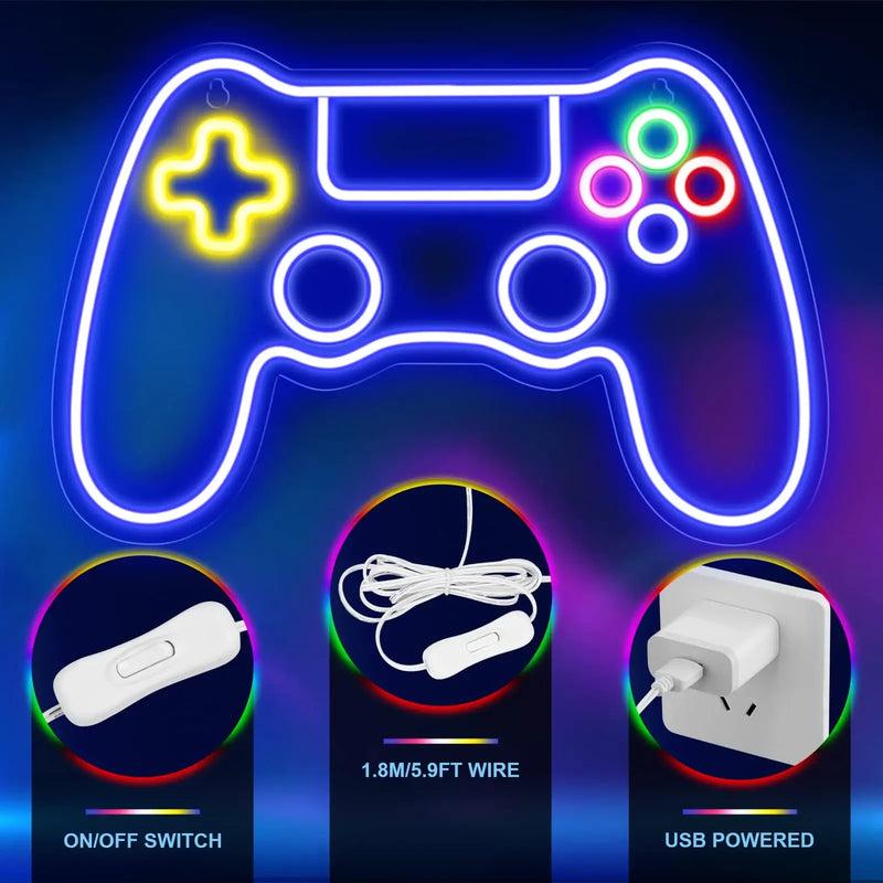 Néon gaming LED manette de jeu pour chambre de gamer, 9 modèles