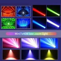 Lyres LED œil d'abeille 7 x 40 W – planche de couleurs et d'effets de faisceau