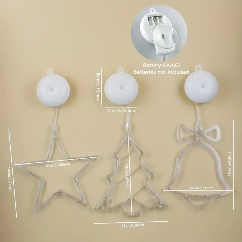 Décoration fenêtre Noël lumineuse à ventouse, 11 motifs, à piles