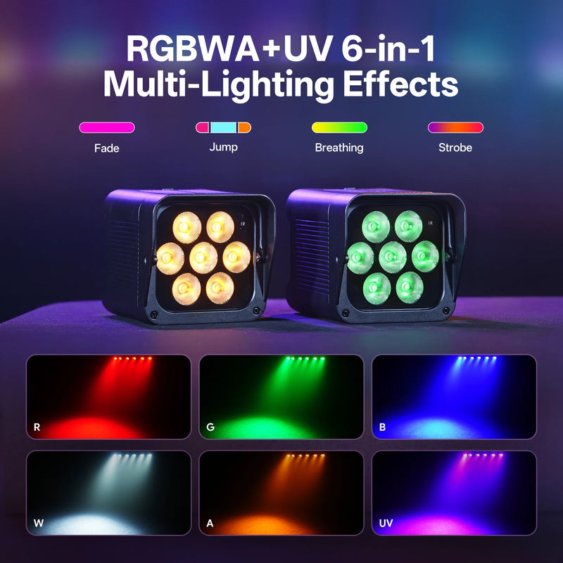 Uplight PAR LED sans fil IP65 sur batterie, 7 LED RGBWA UV 20 W