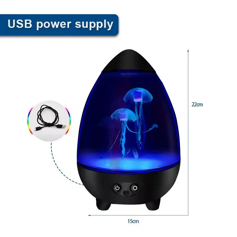 Lampe méduse LED – modèle ovale à socle noir, 22 x 15 cm, alimentation USB