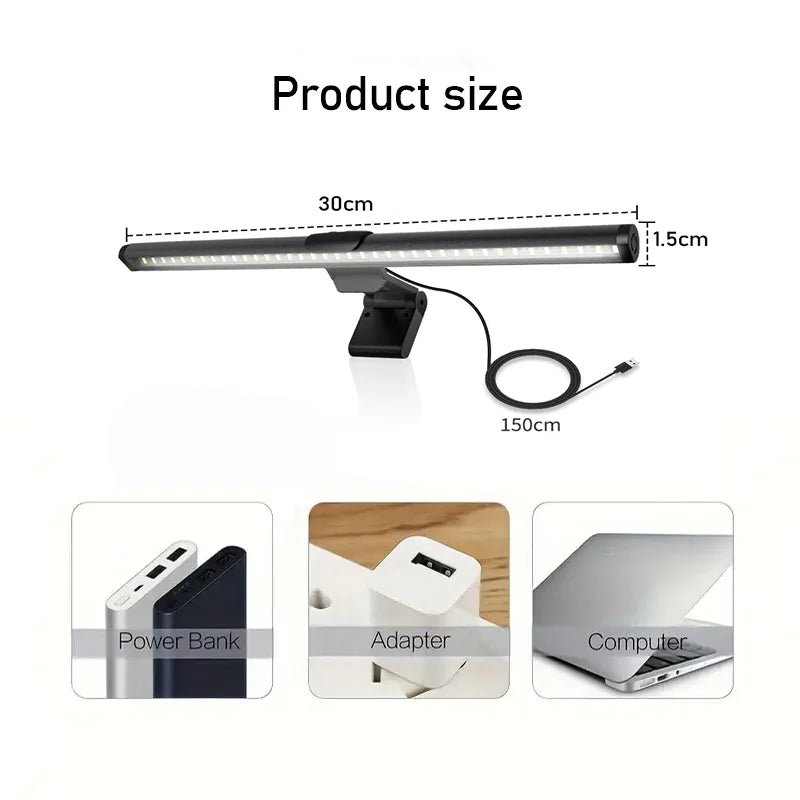 Lampe écran PC 44 cm – vue de la barre et des alimentations USB possibles