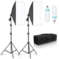 Kit éclairage continu softbox 50x70 cm – kit à 2 softbox avec 2 ampoules spirales 135 W et sac