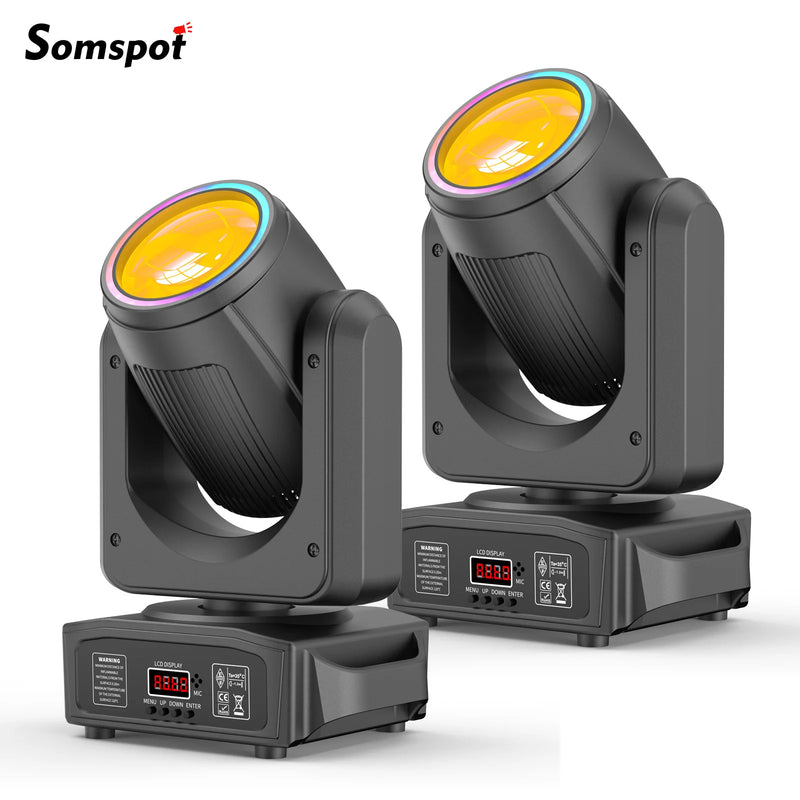 Lot de 2 lyres LED beam 150 W à anneau halo RGB, prisme 18 facettes