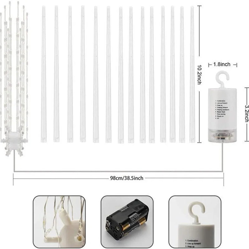 Étoile LED suspendue effet feu d'artifice – schéma des branches et du boîtier