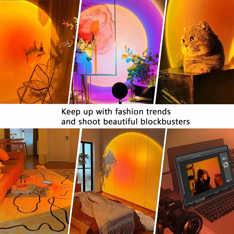 Lampe coucher de soleil sur pied 24 cm – usages en décoration, en photo et en vidéo