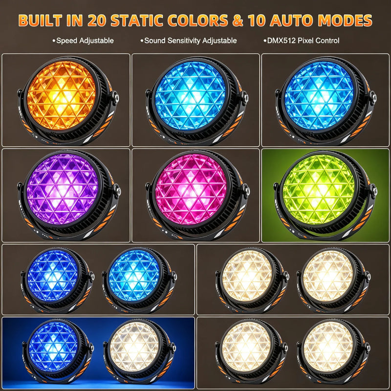 Projecteur vintage 7 LED COB dorées et RGB, 350 W, à l'unité ou par lot