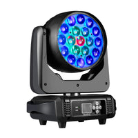 Lyre LED wash 19 x 15 W RGBW 300 W, zoom 8° à 60°, DMX 16 ou 24 canaux