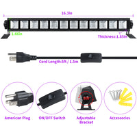 Lumière noire UV LED 40 W – dimensions de la barre, cordon de 1,5 m avec interrupteur et accessoires