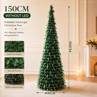 Sapin lumineux pliable télescopique à LED blanc chaud, 150 ou 180 cm
