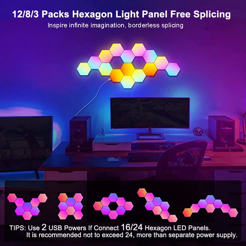Applique hexagonale RGB – assemblages libres de panneaux au-dessus d'un bureau