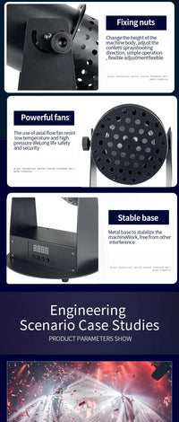 Machine à confettis électrique LED – écrous de fixation, ventilateurs et base stable