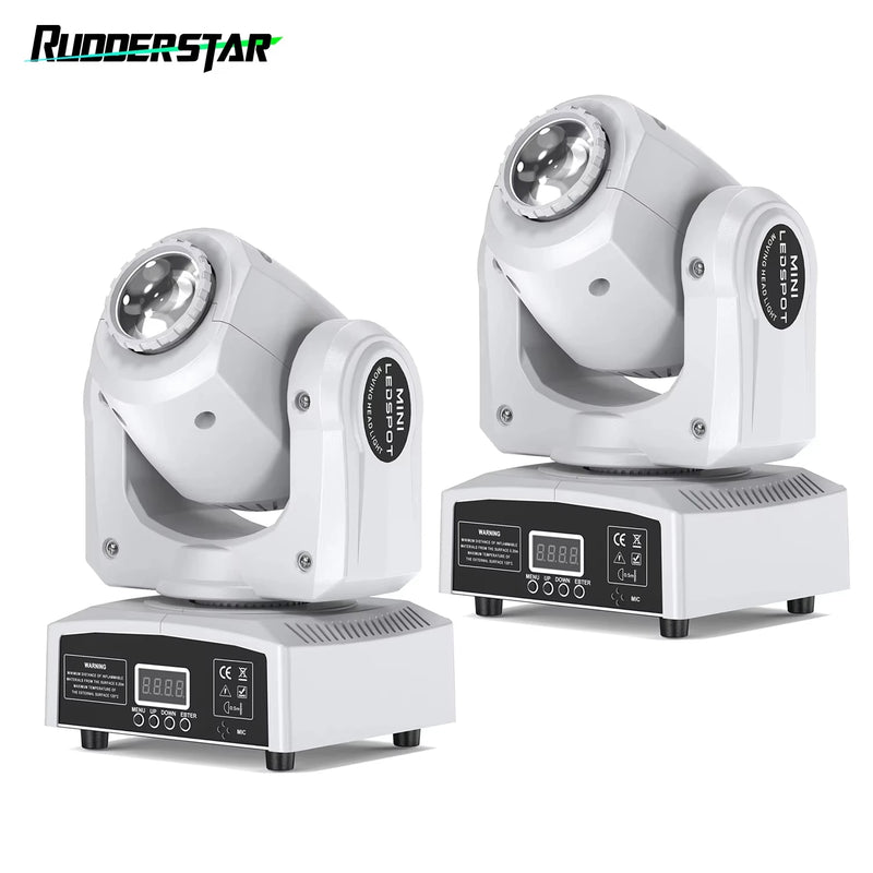 Lot de 2 mini lyres LED spot 10 W blanches, 7 gobos, DMX 9 ou 11 canaux